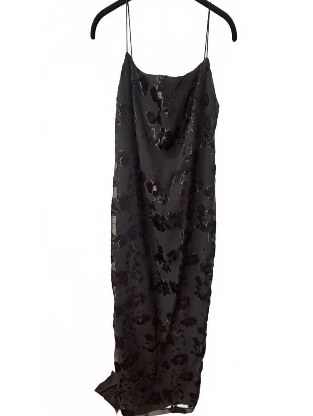 Vintage Y2K Rampage Black Floral Burnout Velvet Slip Dress Goth Maxi Size 6